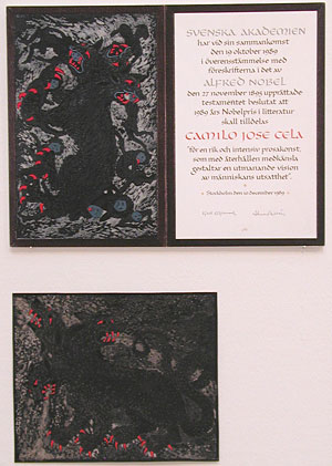 Diploma for the winner of the Nobel Prize in literature  Camillo Jos� Cela