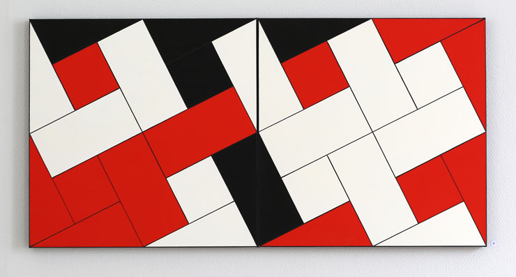 Cajsa Holmstrands målning Pythagoras i rött, vitt och svart.