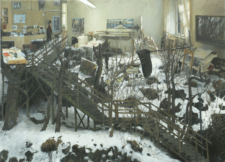 M&aring;lningen Atelj&eacute;n/Vita bergen, t&ouml; av Bo Larsson.