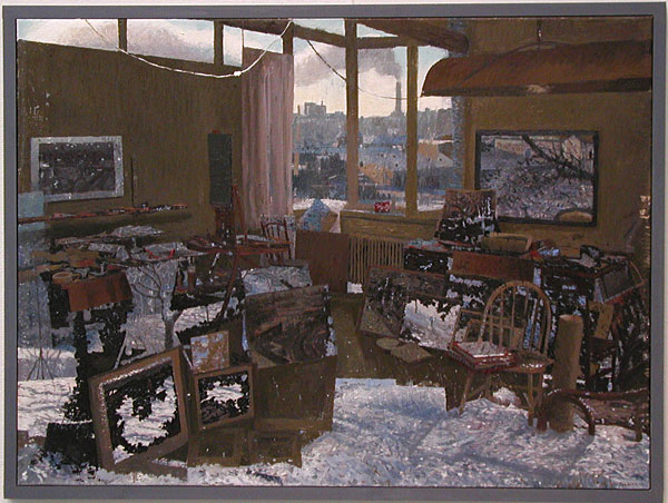 Målning Vinter i ateljén III  av Bo Larsson - Klicka för förstoring.