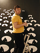 Pontus Raud busy working on his installation - Ocean of Monkeys.