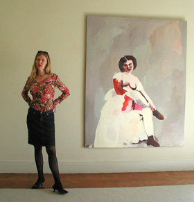 Cecilia Sikström in front of her painting.