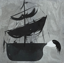 Ship - Painting (indian ink) by Dan Wirén.